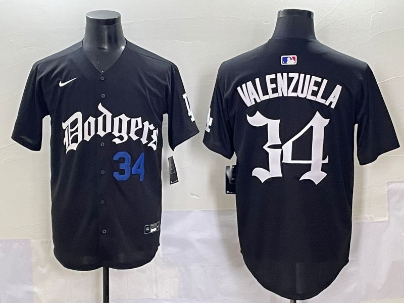 Men 2025 Los Angeles Dodgers #34 Valenzuela Black Seventh generation Joint Name Nike MLB Jersey style 2->los angeles dodgers->MLB Jersey